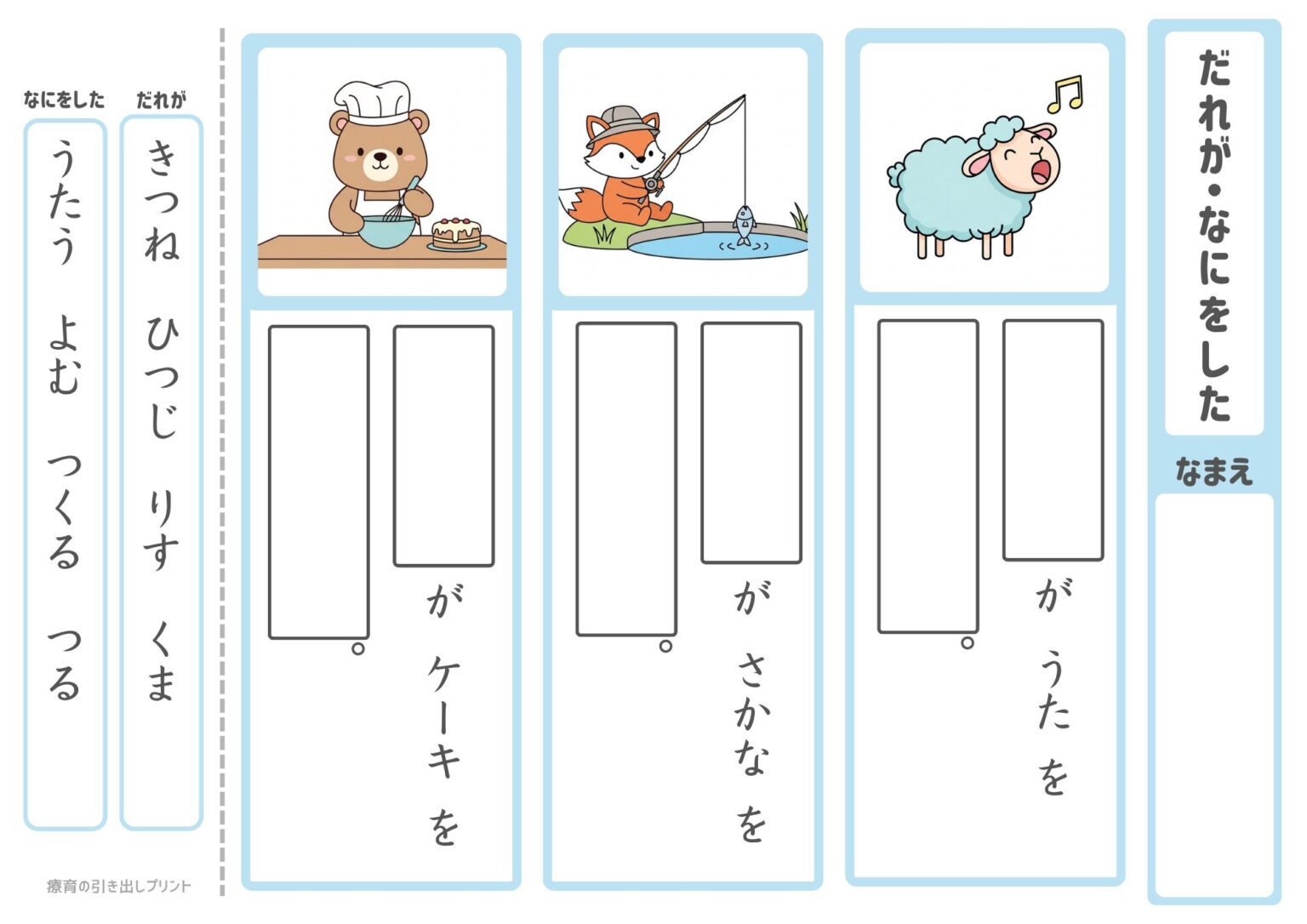 【プリント教材】 だれが・なにをした [国語・言葉]｜療育の引き出し