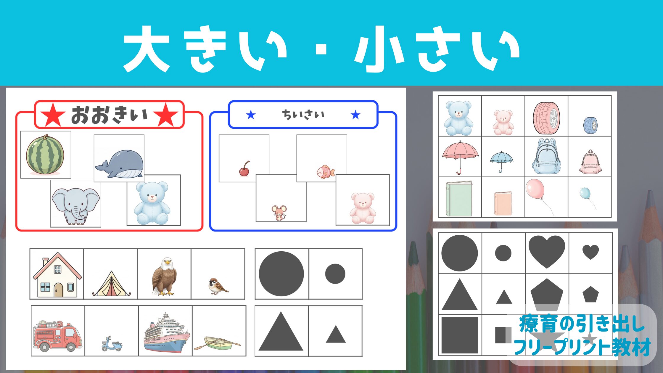 【療育教材】 大きい・小さい 分けるカード ［言葉・やりとり］