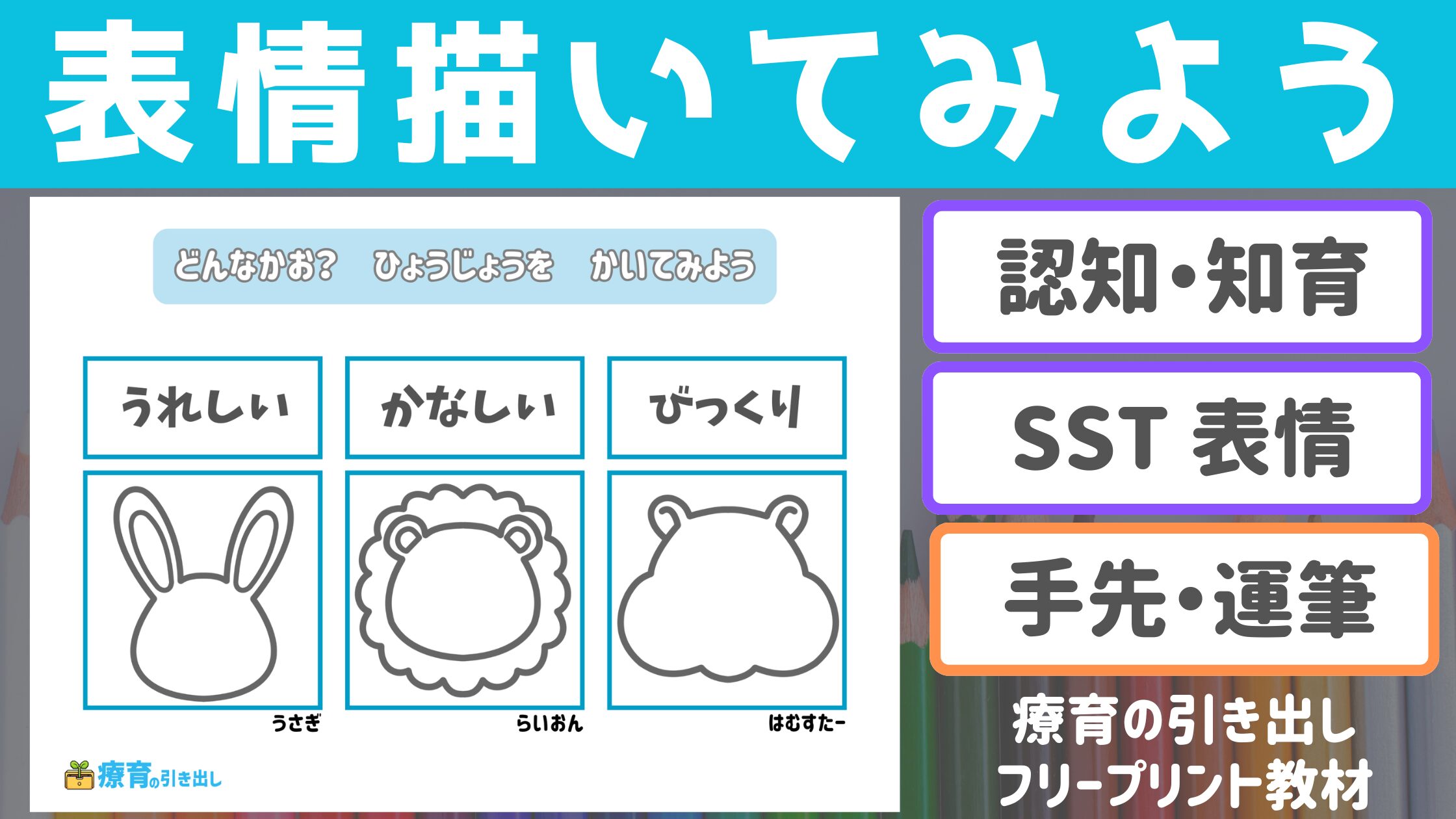【表情理解】 表情描いてみよう ［認知・知育・運筆］ 指定された表情が描けるかな？