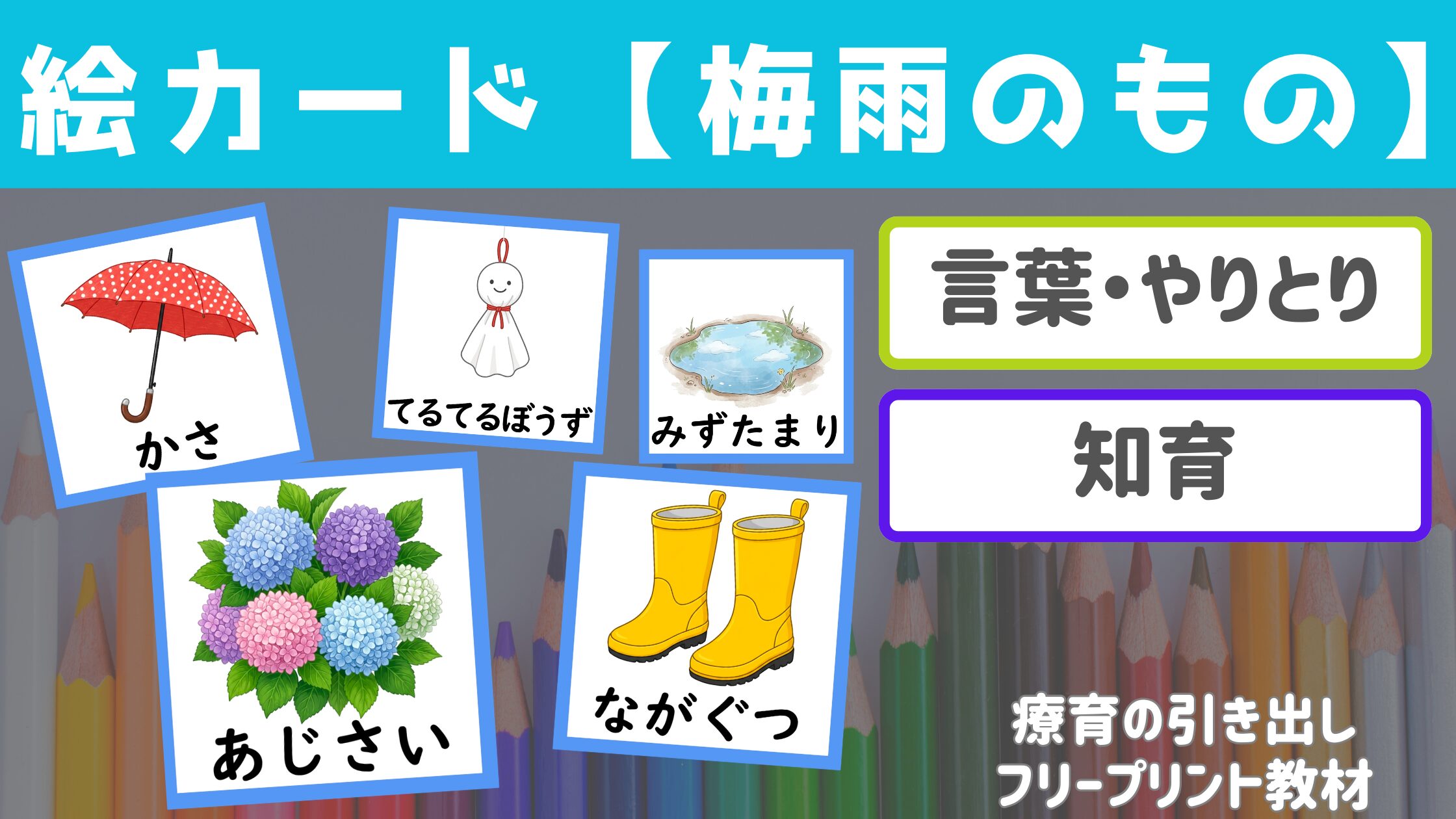 【絵カード】 梅雨のもの絵カード ［言葉・やりとり］汎用性の高い梅雨に関する絵カード！