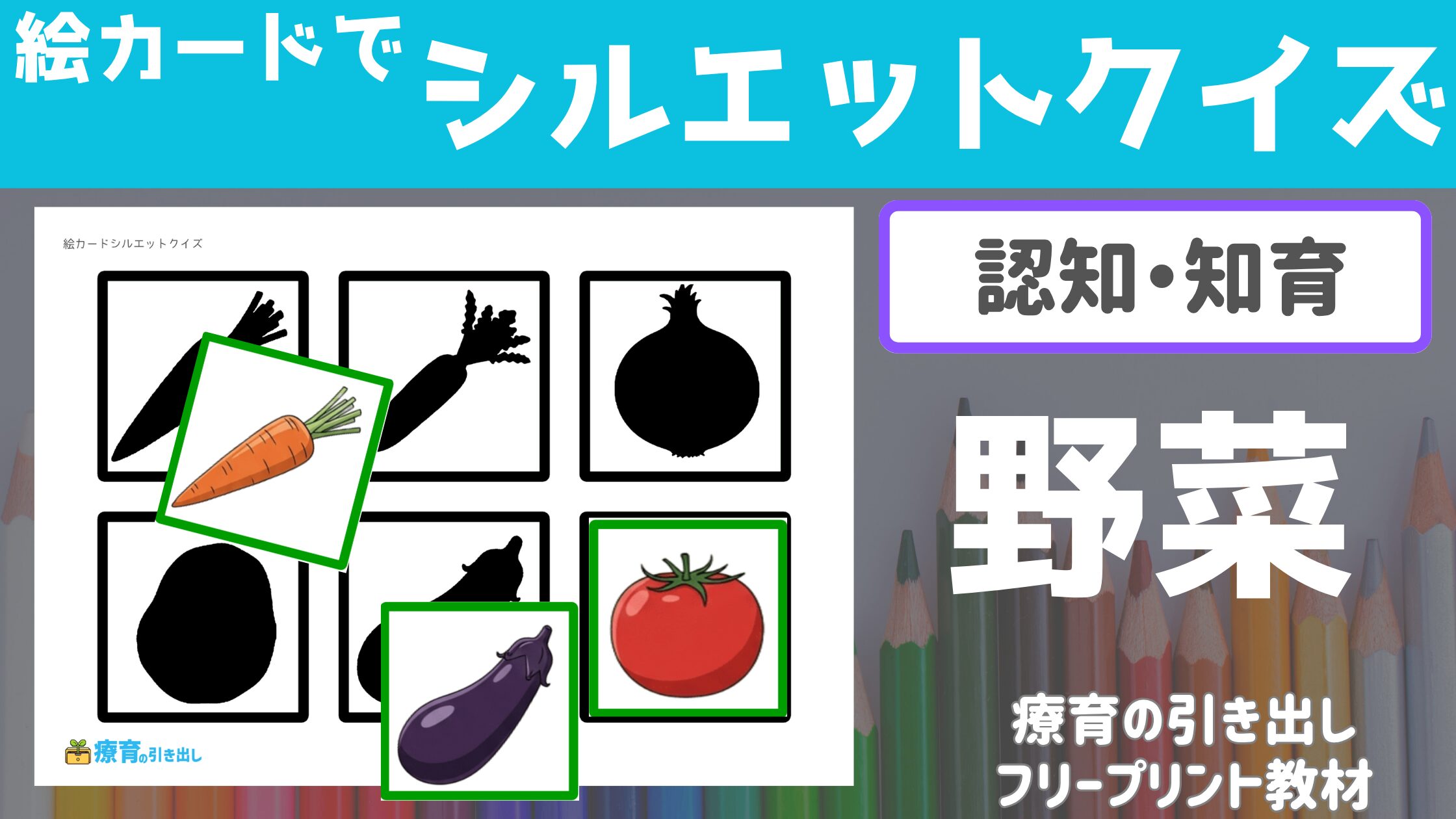 【知育】 絵カードでシルエットクイズ 野菜　シルエットクイズで認知機能UP!
