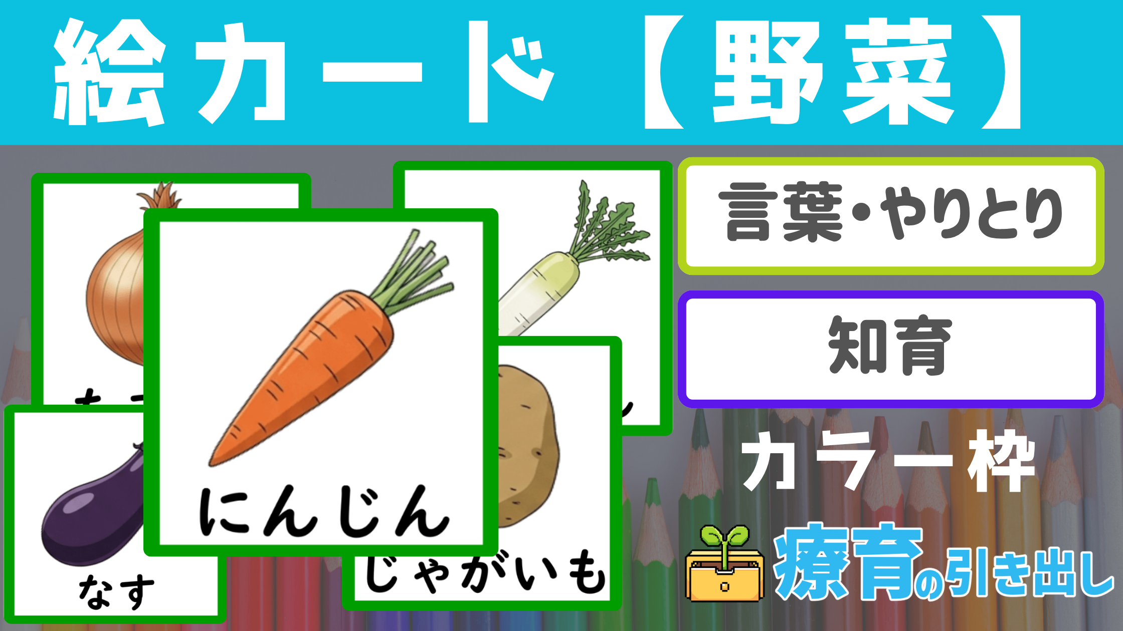 【絵カード】 野菜の絵カード24種 カラー枠 ［言葉・やりとり］療育で使いやすい絵カード！