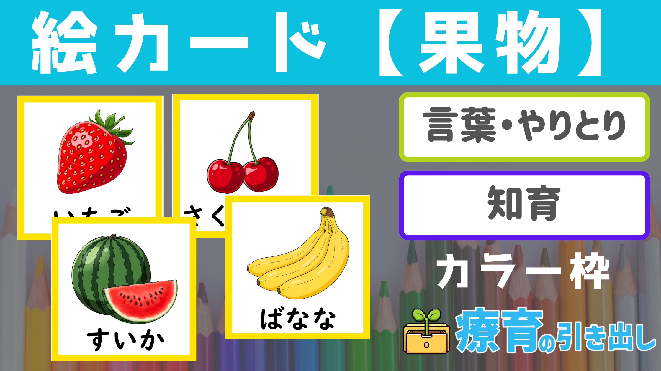 【絵カード】 くだもの絵カード カラー枠 [言葉・やりとり]　療育に使いやすい王道果物絵カード！