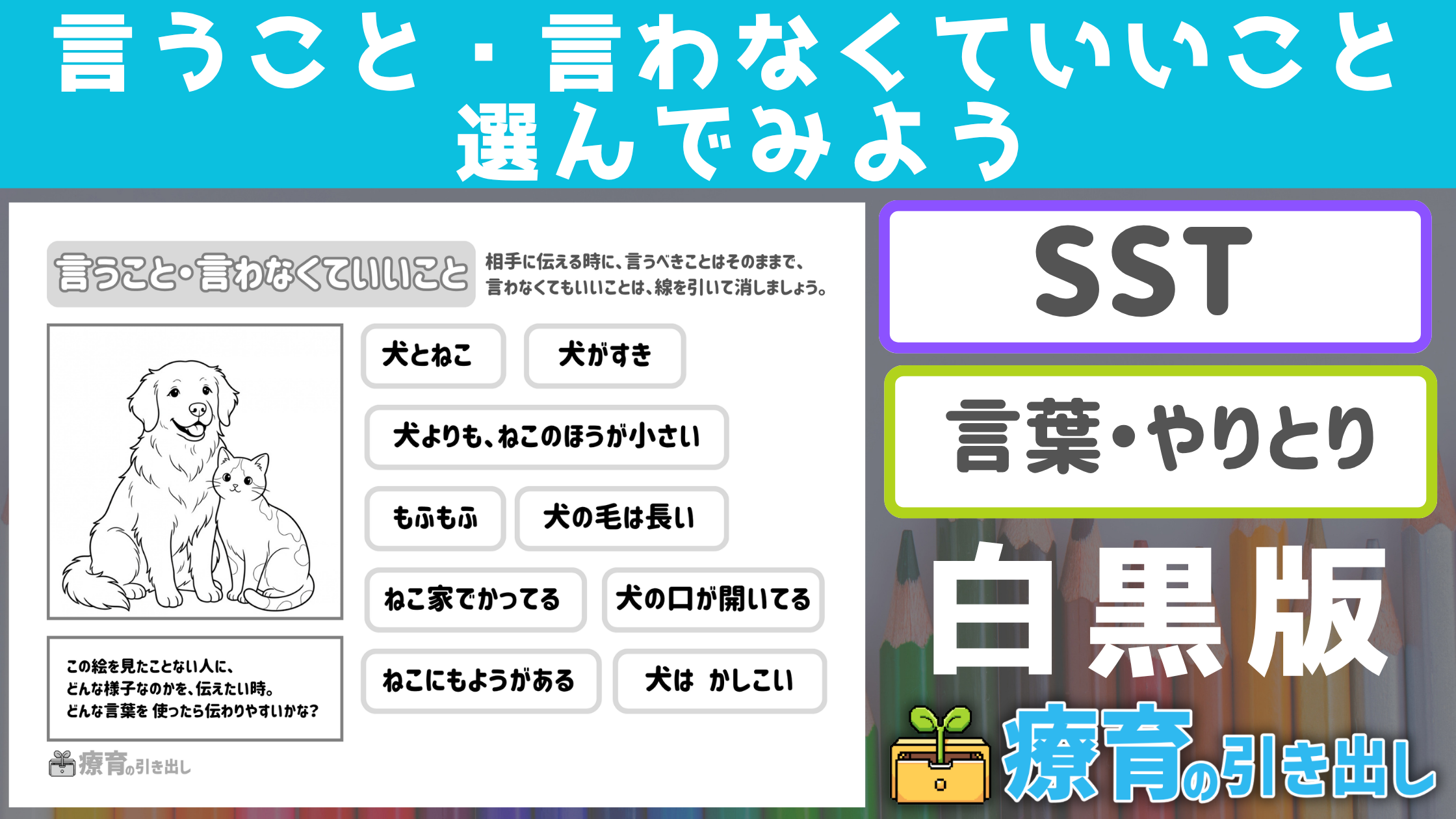 【SSTやりとり】白黒版 言うこと・言わなくていいこと選んでみよう ［SST/やりとり］伝える基本トレーニング！